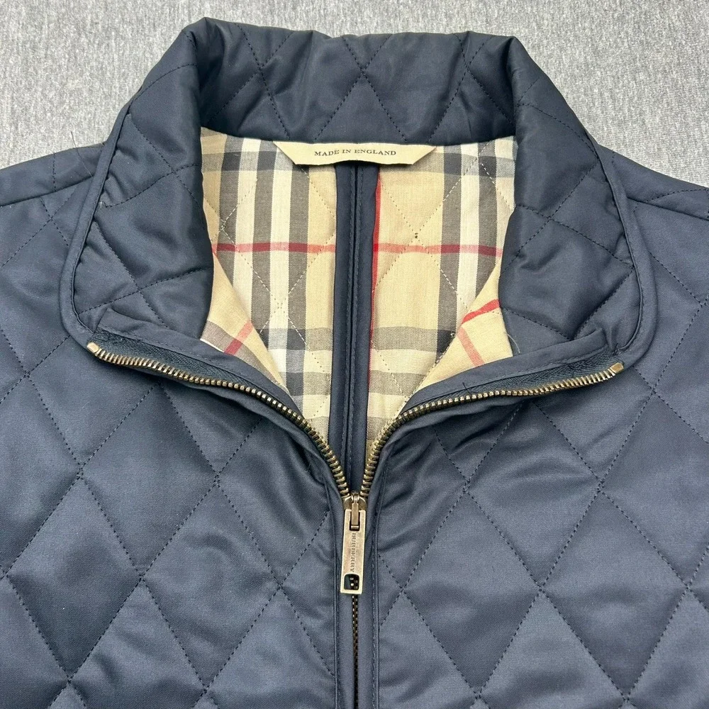 Burberry London Full Zip Quilted Jacket Womens Small Blue Plaid Lined - Picture 4 of 16